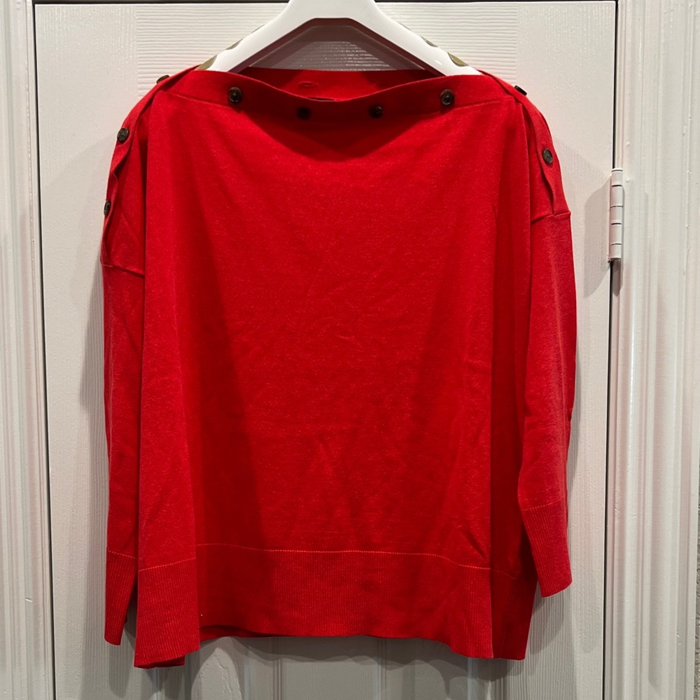 J. Crew Red Button Boatneck Shoulder Sweater